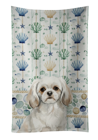 White Tibetan Spaniel Coastal Sea Glass Kitchen Towel