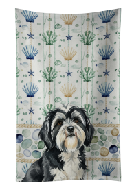 Black and White Tibetan Terrier Coastal Sea Glass Kitchen Towel