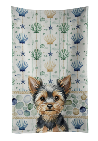 Black and Tan Yorkshire Terrier Coastal Sea Glass Kitchen Towel