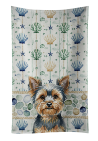 Blue and Tan Yorkshire Terrier Coastal Sea Glass Kitchen Towel