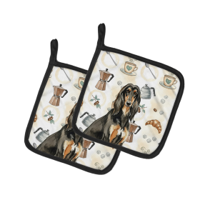 Black & Tan Afghan Hound Coffee Bar Pair of Pot Holders