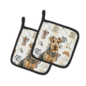 Grizzle Airedale Terrier Coffee Bar Pair of Pot Holders