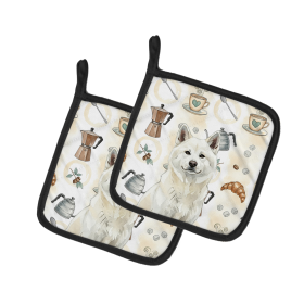 White Akita Coffee Bar Pair of Pot Holders