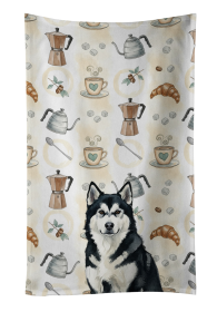 Black and White Alaskan Malamute Coffee Bar Kitchen Towel