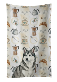 Gray and White Alaskan Malamute Coffee Bar Kitchen Towel