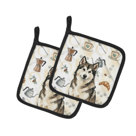 Sable and White Alaskan Malamute Coffee Bar Pair of Pot Holders