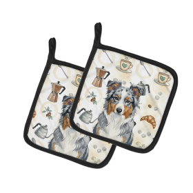 Blue Merle American Shepherd Coffee Bar Pair of Pot Holders
