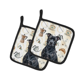 Black American Staffordshire Terrier Coffee Bar Pair of Pot Holders