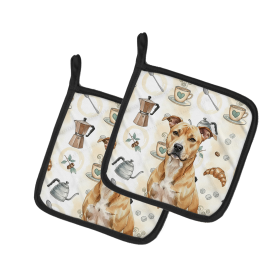 Fawn American Staffordshire Terrier Coffee Bar Pair of Pot Holders