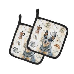 Blue Heeler Australian Cattle Dog Coffee Bar Pair of Pot Holders