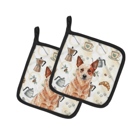 Red Heeler Australian Cattle Dog Coffee Bar Pair of Pot Holders