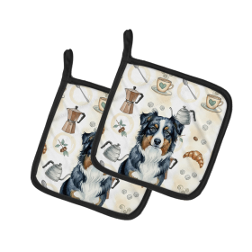 Black Australian Shepherd Coffee Bar Pair of Pot Holders