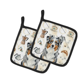 Blue Merle Australian Shepherd Coffee Bar Pair of Pot Holders