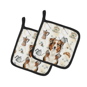 Red Merle Australian Shepherd Coffee Bar Pair of Pot Holders