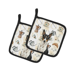 Black and White Basenji Coffee Bar Pair of Pot Holders