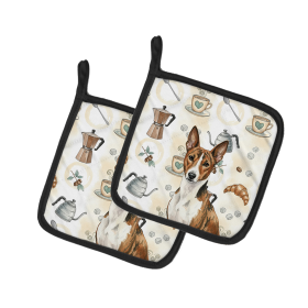 Brindle and White Basenji Coffee Bar Pair of Pot Holders