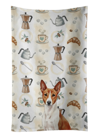 Red and White Basenji Coffee Bar Kitchen Towel