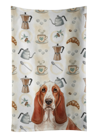 Red and White Basset Hound Coffee Bar Kitchen Towel