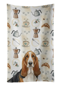 Tricolor and White Basset Hound Coffee Bar Kitchen Towel