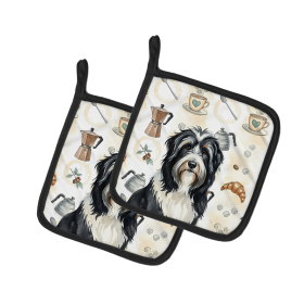 Black Bearded Collie Coffee Bar Pair of Pot Holders