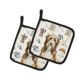 Brown Bearded Collie Coffee Bar Pair of Pot Holders