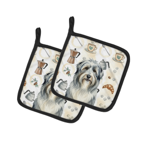 Bearded Collie Coffee Bar Pair of Pot Holders
