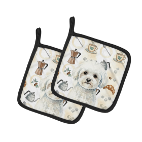 Bichon Frise Coffee Bar Pair of Pot Holders