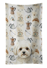 White and Cream Bichon Frise Coffee Bar Kitchen Towel