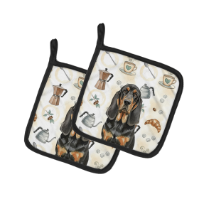 Black and Tan Bloodhound Coffee Bar Pair of Pot Holders