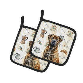 Brindle Boerboel Coffee Bar Pair of Pot Holders