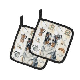 Blue Merle Border Collie Coffee Bar Pair of Pot Holders