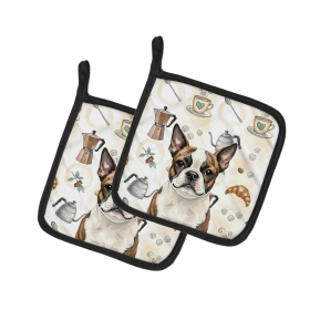 Brindle Boston Terrier Coffee Bar Pair of Pot Holders