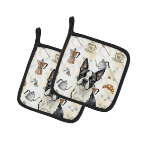 Boston Terrier Coffee Bar Pair of Pot Holders