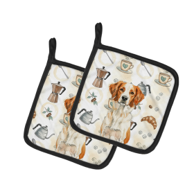 Orange and White Brittany Coffee Bar Pair of Pot Holders