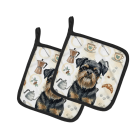 Black and Tan Brussels Griffon Coffee Bar Pair of Pot Holders