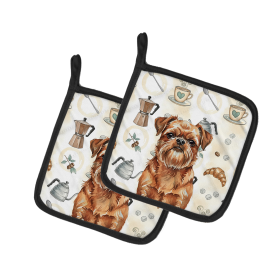 Red Brussels Griffon Coffee Bar Pair of Pot Holders
