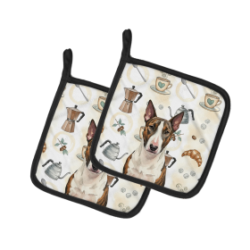 Brindle and White Bull Terrier Coffee Bar Pair of Pot Holders