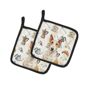 Fawn and White Bull Terrier Coffee Bar Pair of Pot Holders