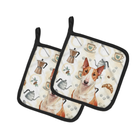 Red and White Bull Terrier Coffee Bar Pair of Pot Holders
