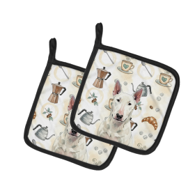 White Bull Terrier Coffee Bar Pair of Pot Holders