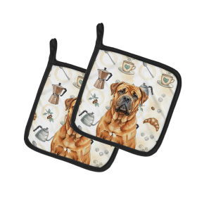 Red Bullmastiff Coffee Bar Pair of Pot Holders