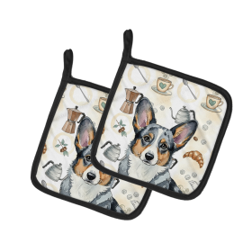 Blue Merle Cardigan Welsh Corgi Coffee Bar Pair of Pot Holders
