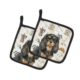 Black and Tan Cavalier Spaniel Coffee Bar Pair of Pot Holders