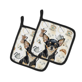 Black and Tan Chihuahua Coffee Bar Pair of Pot Holders