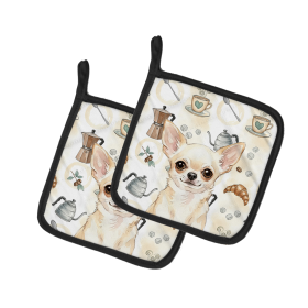 Cream Chihuahua Coffee Bar Pair of Pot Holders