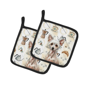 Hairless Chinese Crested Coffee Bar Pair of Pot Holders