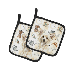 Powderpuff Chinese Crested Coffee Bar Pair of Pot Holders