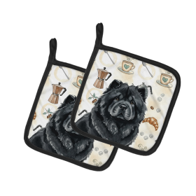 Black Chow Chow Coffee Bar Pair of Pot Holders