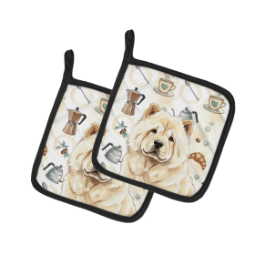 Cream Chow Chow Coffee Bar Pair of Pot Holders
