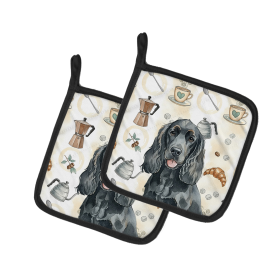 Black Cocker Spaniel Coffee Bar Pair of Pot Holders